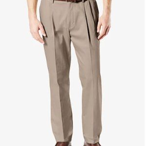 Men's Signature Lux Cotton Classic Fit Pleated Creased Stretch Khaki Pants